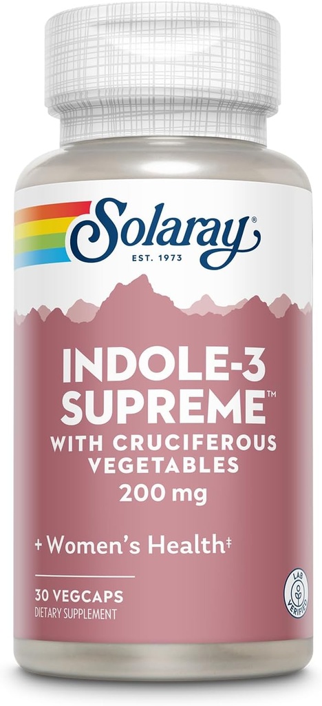 SOLARAY Indole-3 Supreme with Cruciferous Vegetables - Women's Health Support - DIM Plus Broccoli, Kale, and More - Lab Verified, 60-Day Guarantee - 30 Servings, 30 VegCaps