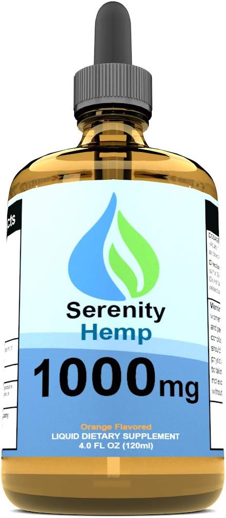 Λάδι κάνναβης Serenity - 4 fl oz 1,000 mg (Orange) - Μπορεί να βοηθήσει με φλεγμονή, πόνο, Mood & More - πλούσια σε βιταμίνη Ε, βιταμίνη Β, Ωμέγα 3,6,9