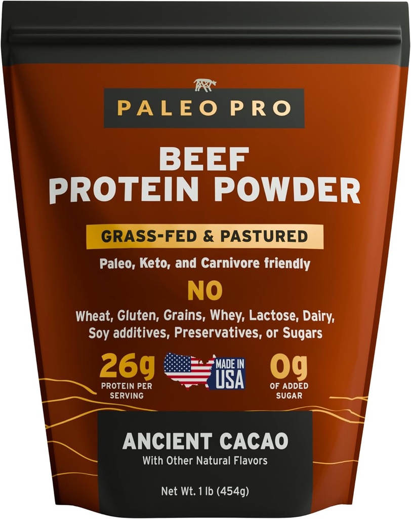 Paleo Pro Beef Protein Powder - Grass Fed Protein Powder Isolate - Pastured & Cage-Free Γαλακτοκομικά & Γλουτένη Χωρίς, Φυσικές και Καθαρές Πρωτεΐνη για Παλαιό & Κέτο - 15 Ημέρες Προμήθεια (Cacao)