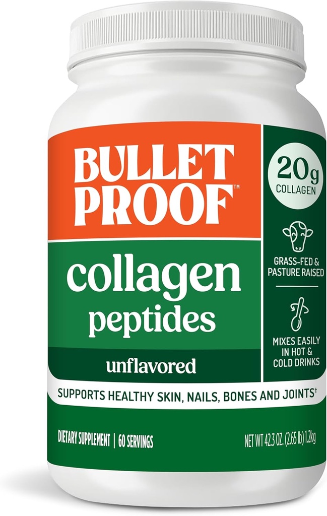 Bulletproof Unflavored Collagen Peptides Powder, 42.3 Ounces, Grass-Fed Collagen Protein and Amino Acids for Skin, Bones and Joints, Packaging May Vary