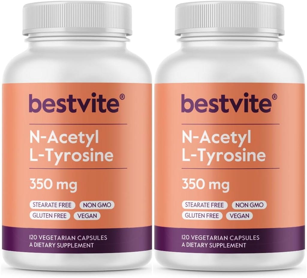 BESTVITE N-Acetyl L-Τυροσίνη 350mg (NALT) (240 κάψουλες) (120 x 2) - Χωρίς στέαρ - Μη ΓΤΟ - Χωρίς γλουτένη