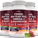 NEW AGE COQ10 200mg Red Yeast Rice Omega 3-6-9 Magnesium Complex Zinc Vitamin K2 D3 - Βιταμίνες υποστήριξης για γυναίκες και άνδρες με βιταμίνη Β3, Coenzyme Q10-180 Count