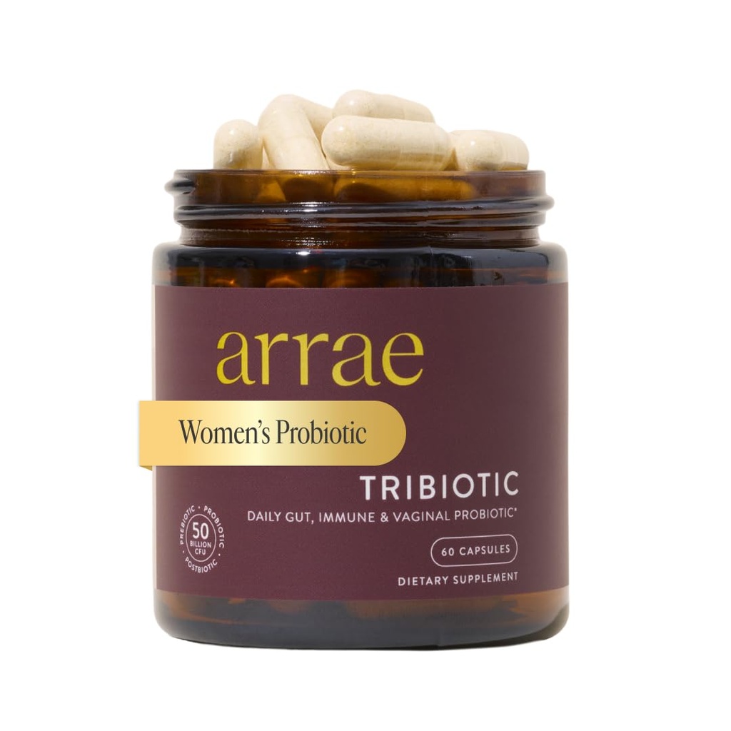 Arrae Tribiotic, Probiotics για τις γυναίκες, Υποστήριξη για Κολπικό pH Ισορροπία, Gut, ανοσοποιητικό, και Feminine Υγεία, Πρεβιοτικά, Προβιοτικά, Μεταβιοτικά, 60 Count