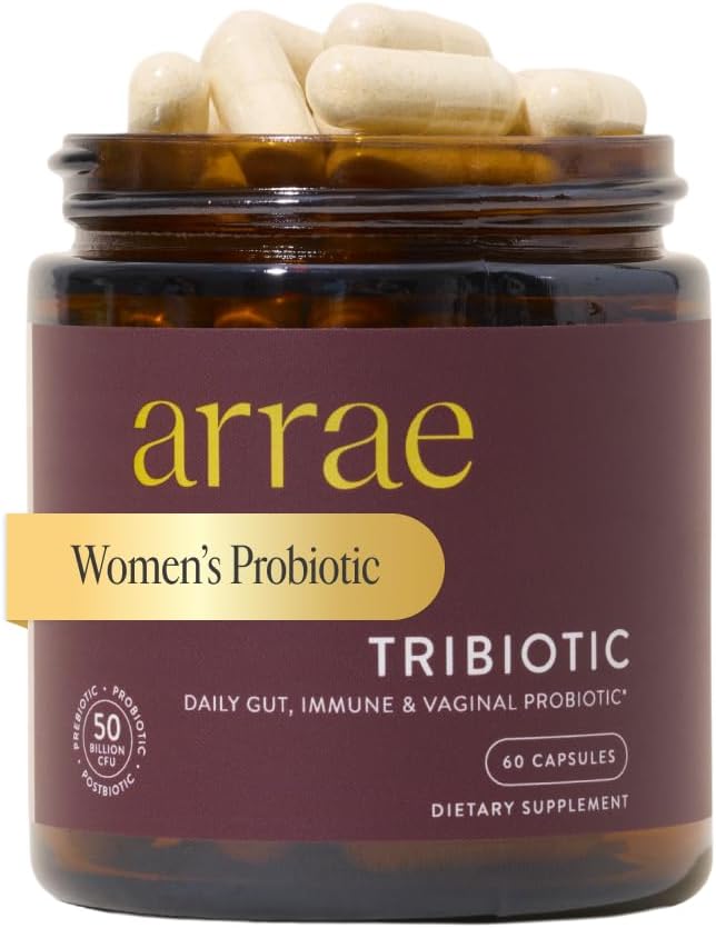 Arrae Tribiotic, Probiotics for Women, Support for Vaginal pH Balance, Gut, Immune, and Feminine Health, Prebiotics, Probiotics, Postbiotics, 60 Count