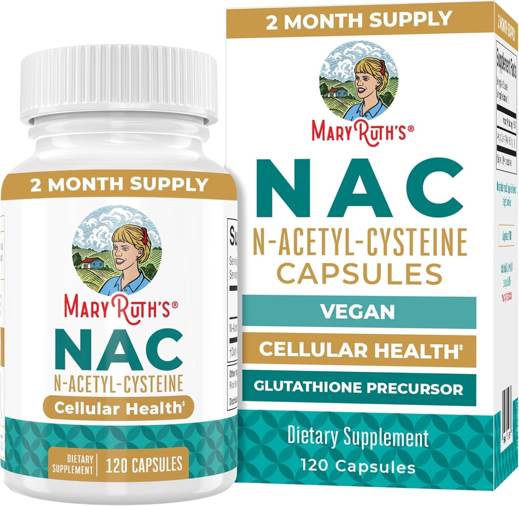 MaryRuth Organics NAC Supplement N-Acetyl Cysteine | 2 Month Supply | NAC 1000mg per Serving | Vegan Capsules | Gluthamine Precursor | Amino Acid | Non-GMO | Gluten Free | 120 Count | 60 Servings