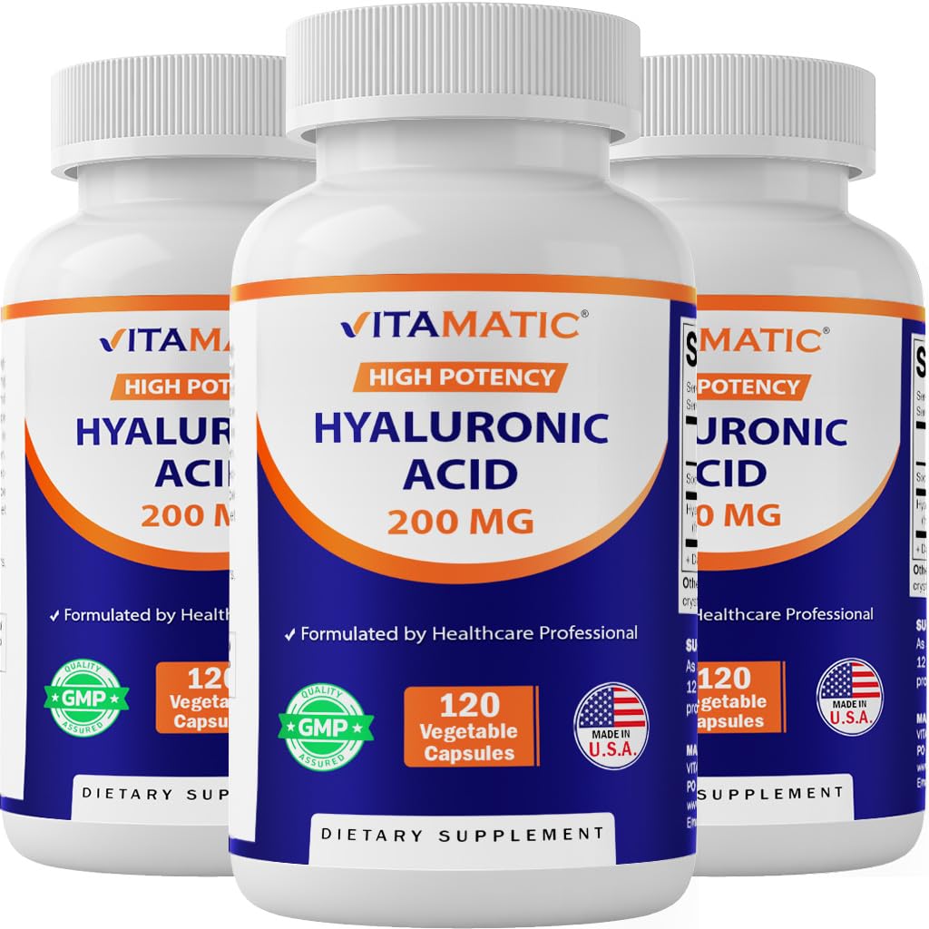 Vitamatic 3 Pack Hyaluronic Acid Συμπληρώματα 200mg - Υποστηρίζει υγιή συνδετικό ιστό και αρθρώσεις - Προώθηση Νεανικού Υγιεινού Δέρματος - Σύνολο 360 κάψουλες
