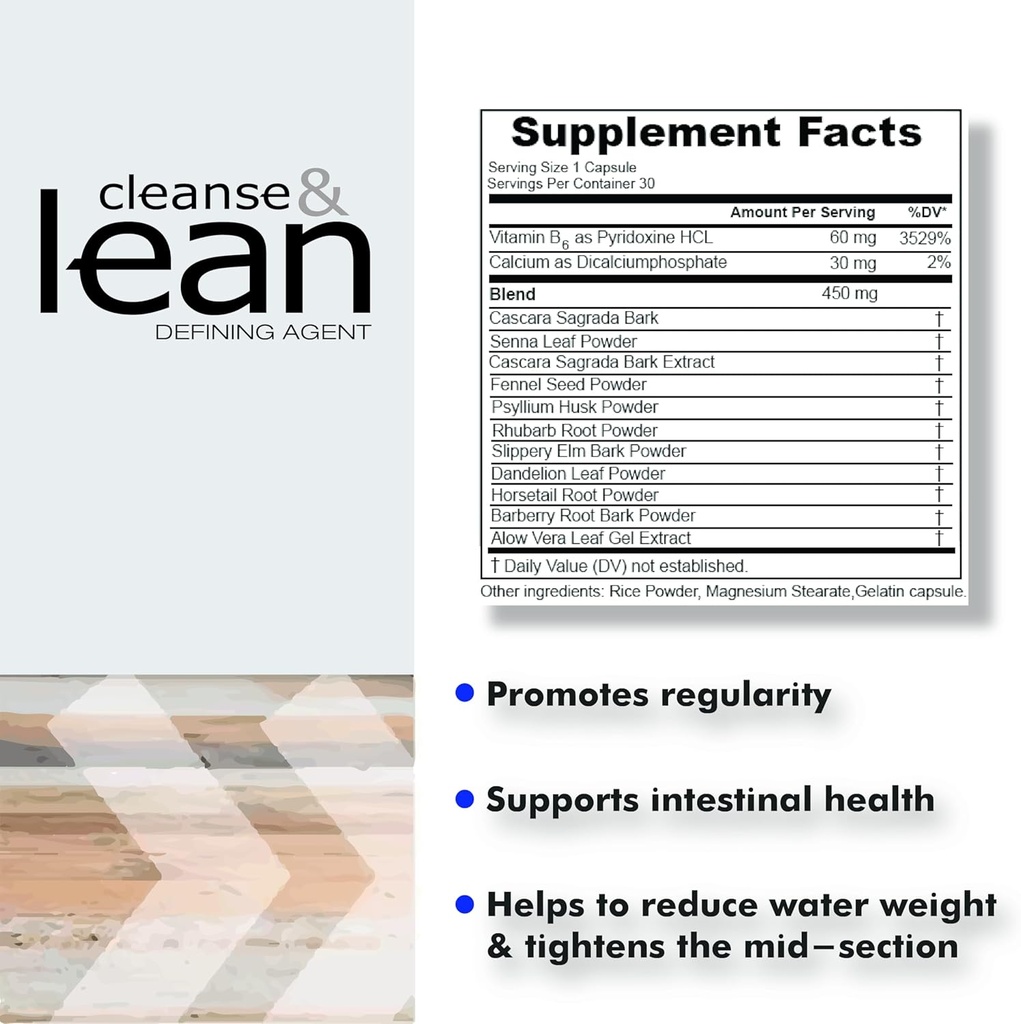 Max Myster Naturaliga Cleanse and Lean Defining Agent Herbal Cleanse for Regularity w/Natural Detoxifying Ingredients for Gut Health Colon Detox Health and Bloating, 30 Count