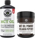 Left Coast Performance 100% Coconut MCT Oil Liquid, 32oz + σοκολάτα Keto MCT σκόνη, κολλαγόνο & προβιοτική Fiber, 16oz