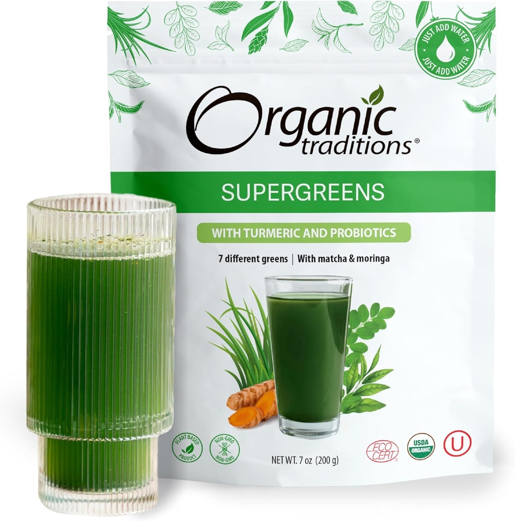 Βιολογικές Παραδόσεις Super Greens Σκόνη Superfood με Turmeric, Organic Greens Superfood Powder, 200g / 7oz Τσάντα
