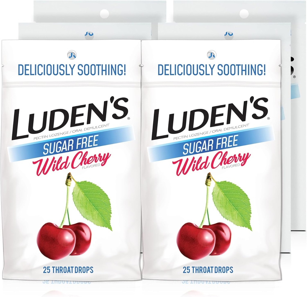 Luden's Sugar Free Wild Cherry Throat Drops, Sore Lroat Relief, 25 Count (6 Pack)