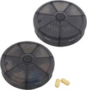 Portable Weekly Pill Organizer 7 Day Pills Container, Round Pill Case Travel Friendly, Daily Week Pill Reminder Case, BPA-Free Vitamin, Supplement, Fish Oil, Medication Planner (Black)