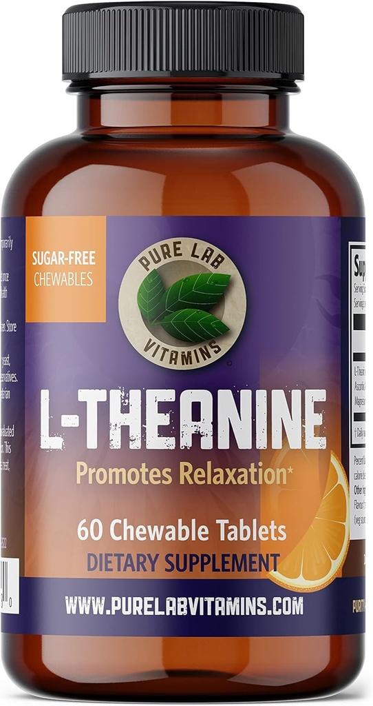 Pure Lab Vitamins L-Theanine 125 mg - 60 Sugar Free, Chewable Tablets 30 Days Supply 