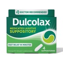 Dulcolax Διεγερτικό Laxative Medicated Suppositories, Πρόβλεψη & Αποτελεσματική ανακούφιση δυσκοιλιότητας, Bisacodyl 10 mg, 4 Count