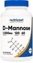 Nutricost D- Mannose 1000mg ανά υπηρεσία, 120 κάψουλες - 500mg ανά κάψουλα, ουρολοίμωξη, μη ΓΤΟ και χωρίς γλουτένη
