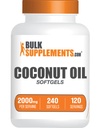 BulkSupplements.com Coconut Oil Softgels - Cold Pressed Coconut Oil for Hair and Skin Support, Herbal Supplement - Gluten Free, 2 Softgels per Serving (2000mg), 240 Count (Pack of 1)