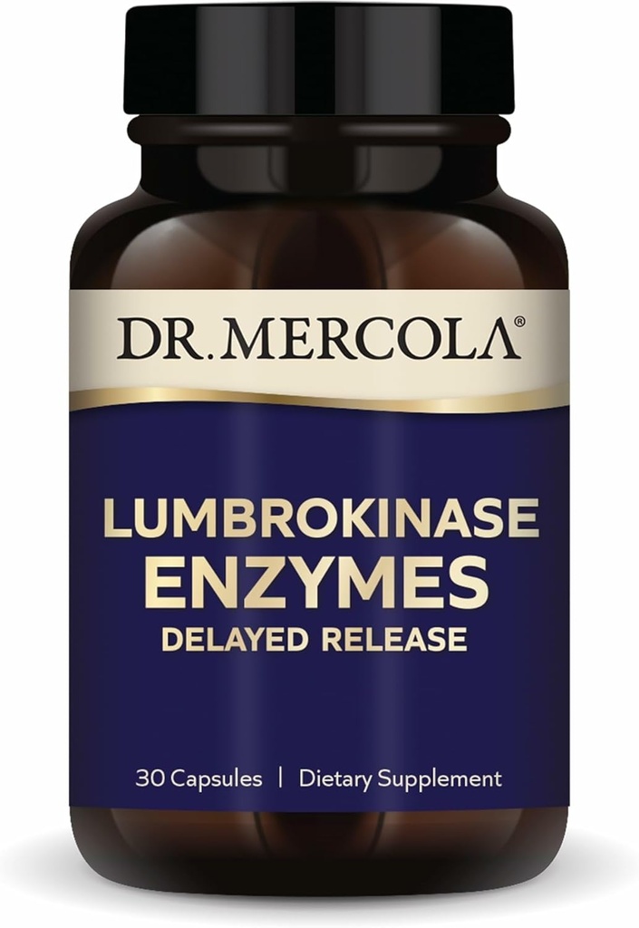 Dr. Mercola Lumbrokinase Enzymes - Delayed Release Formula - Dietary Supplement for Cardiovascular & Energy Support - Non-GMO, Gluten-Free & Soy-Free - 30 Capsules (30 Servings)