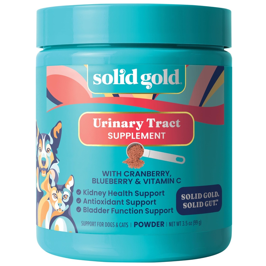 Solid Gold Cat & Dog Βιταμίνες για το UTI - σε σκόνη συμπλήρωμα βατόμουρο για σκύλους & γάτες - Ουρολοίμωξη, Φλεγμονή και Νεφρική Υποστήριξη για σκύλους & γάτες - Cat & Dog UTI Πάνω από το συμπλήρωμα Counter Powder-3.5oz