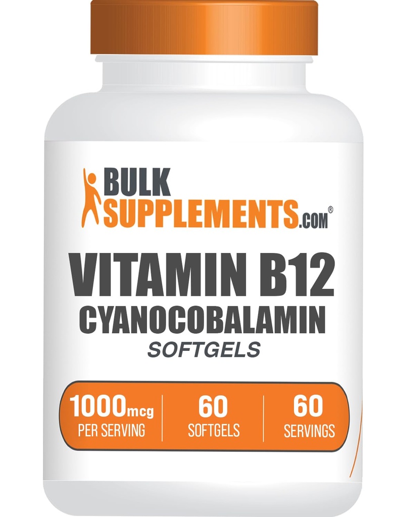 BulkSupplements.com Βιταμίνη Β12 Softgels - Συμπλήρωμα βιταμίνης Β12, ως Κυανοκοβαλαμίνη - Χωρίς γλουτένη, 1 Softgel ανά Σερβίρισμα (1000mcg), 60 Count (Pack of 1)