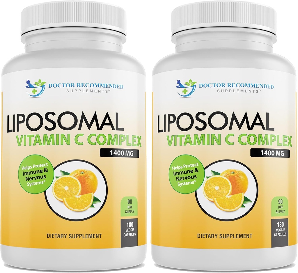 Liposomal Vitamin C 1400mg Per Serving - High Absorption Ascorbic Acid, Lypo-Spheric Vitamin C Complex Immune Support Supplement w/Powerful Antioxidants and Collagen Booster, (180 Veggie Caps 2 Pack)