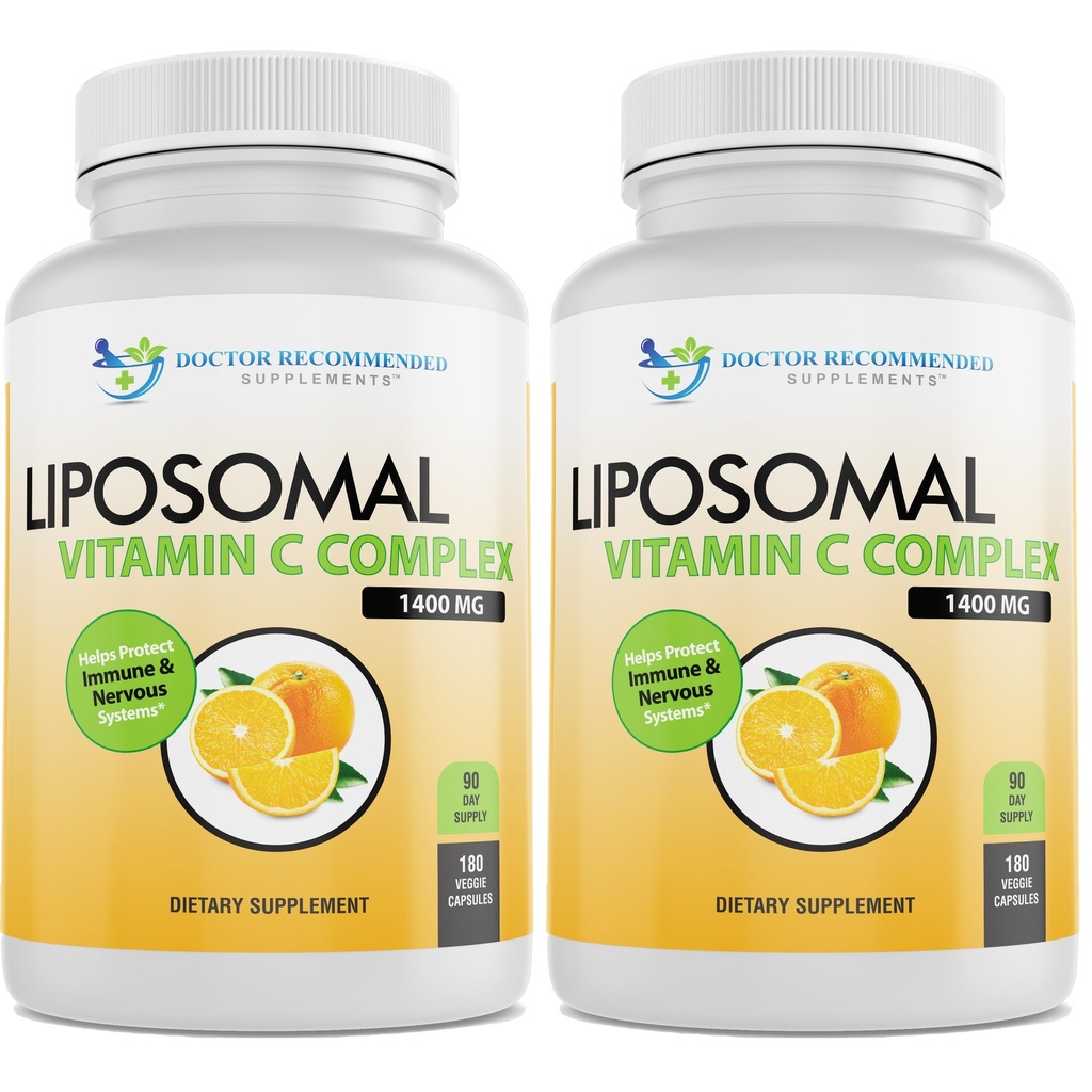 Liposomal Vitamin C 1400mg Per Serving - High Absorption Ascorbic Acid, Lypo-Spheric Vitamin C Complex Immune Support Supplement w/Powerful Antioxidants and Collagen Booster, (180 Veggie Caps 2 Pack)