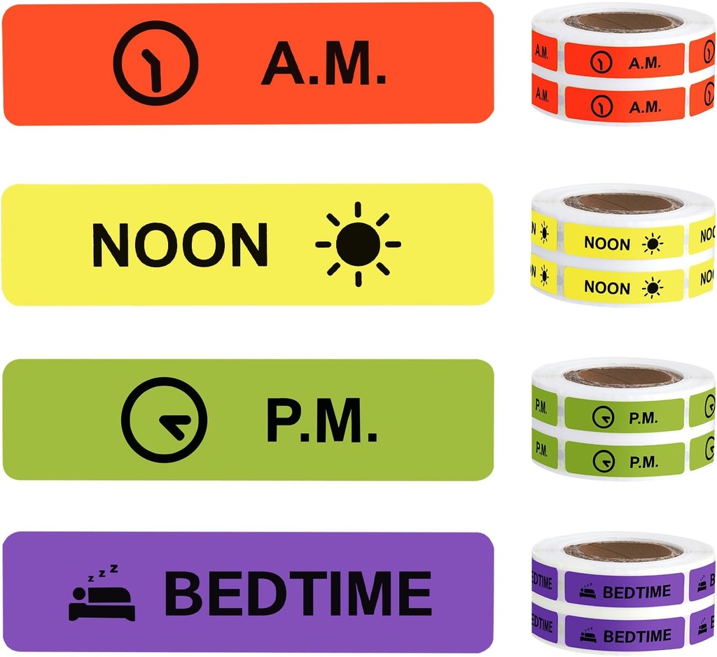 Medicine Stickers Οδηγίες φαρμακευτικής ετικέτας Μόνιμη ετικέτα χαρτιού AM NOON PM Ώρα κρεβατιού για το Pill Planner περίπτωση 0.4 * 1.6inch (500 ανά Roll 4 Pack)