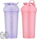 Hydra Cup ProFlow [2 Pack] 28 oz Shaker Μπουκάλια για το Shakes Πρωτεΐνης, Shaker Cups με το Ball Blender Whisk, Shaker Bottle with Handle, Travel To Go, BPA Free (Pink & Purple, 28oz)