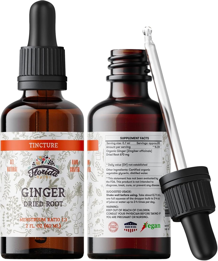 Βάμμα Ginger, οργανικό εκχύλισμα Ginger (Zingiber officinale) Αποξηραμένη ρίζα, συμπλήρωμα Ginger, Ginger ΗΠΑ