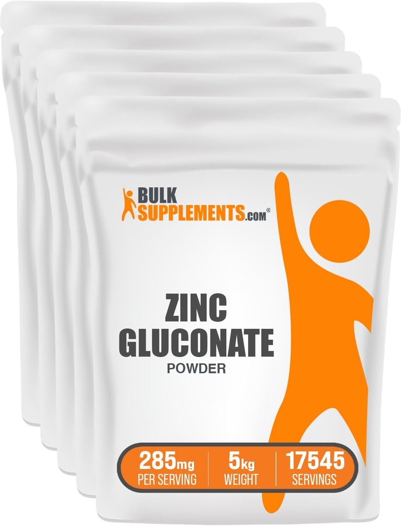 BulkSupplements.com Γλουκονικός ψευδάργυρος σε σκόνη - ψευδάργυρος 40mg, σκόνη ψευδαργύρου - συμπλήρωμα ψευδαργύρου για την υποστήριξη του ανοσοποιητικού - Χωρίς γλουτένη, 285mg ανά μερίδα, 5kg (11 lbs) (πακέτο των 5)