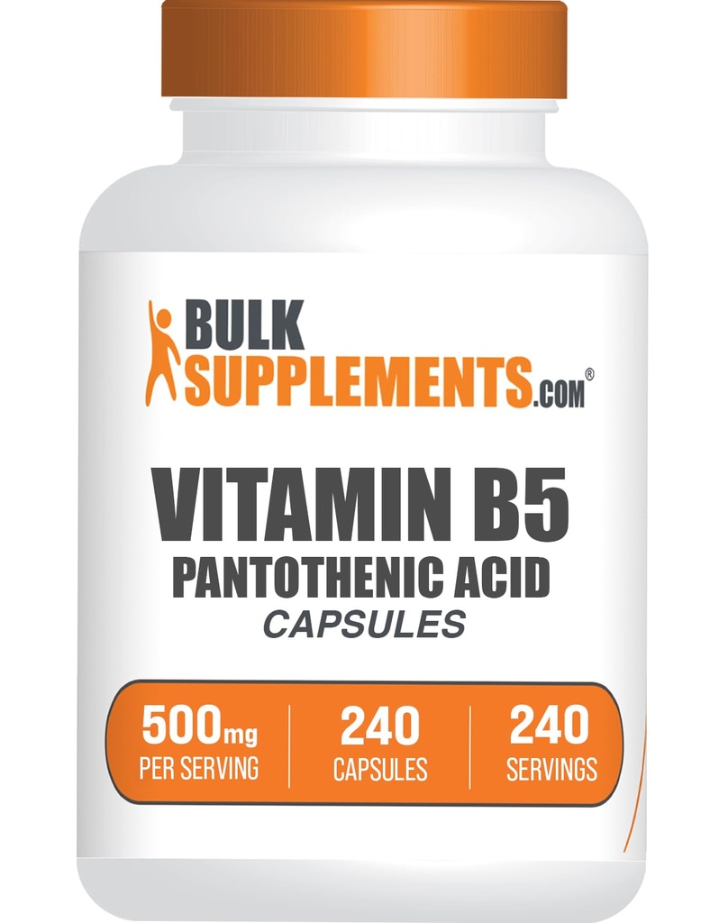 BulkSupplements.com Κάψουλες Βιταμίνης Β5 - ως Παντοθενικό Οξύ, Συμπλήρωμα Βιταμίνης Β, Παντοθενικό Οξύ 500 mg - Χωρίς γλουτένη, 1 Καψάκιο ανά Σερβίρισμα, 240 Κάψουλες (πακέτο του 1)