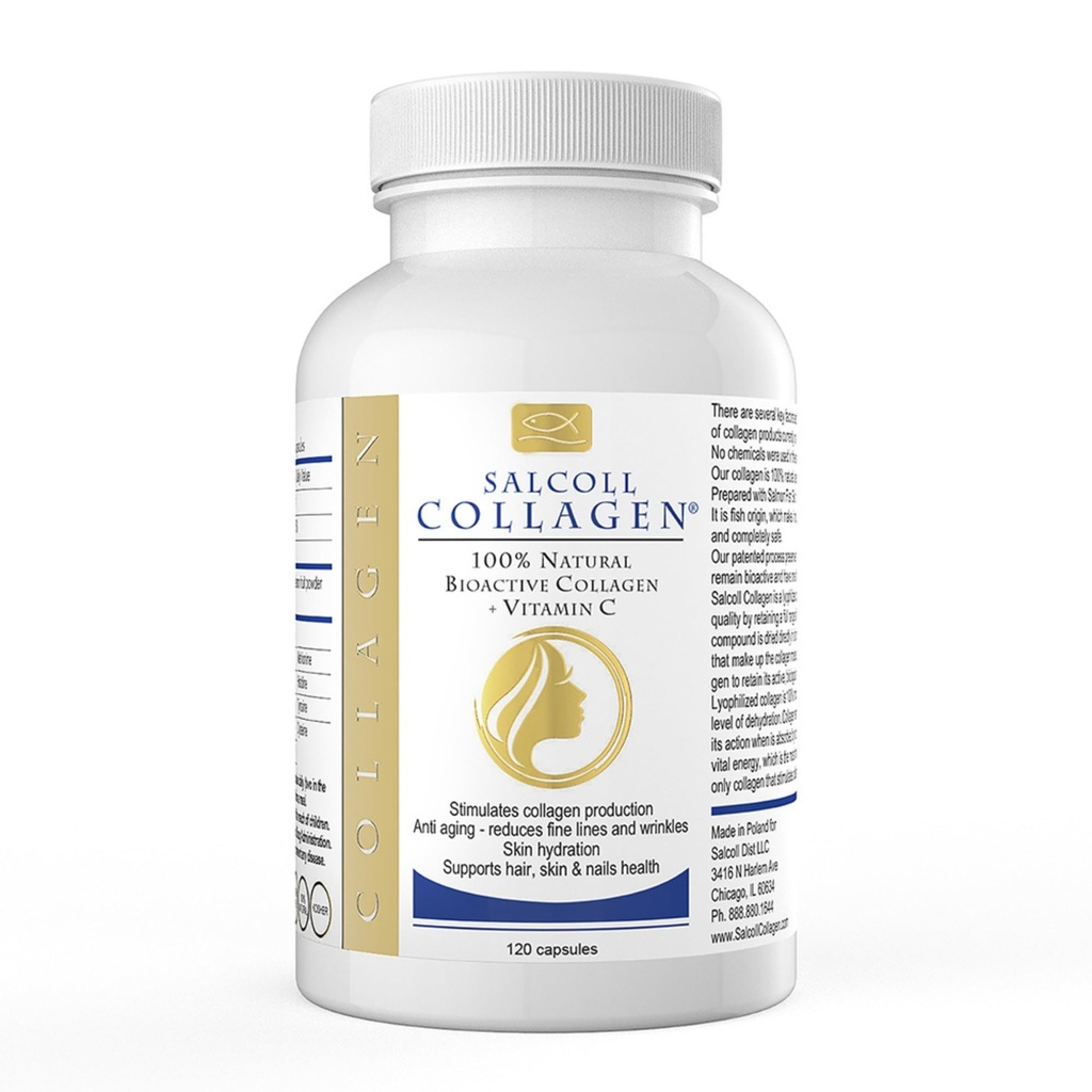 Salcoll Pure Marine Collagen Skin Capsules (120 Count) – Συμπλήρωμα κατά της γήρανσης για γυναίκες & άνδρες, Ενισχύει το κολλαγόνο, Μειώνει τις ρυτίδες, Υποστηρίζει το δέρμα, τα μαλλιά & τα νύχια με ενυδάτωση & Nourishment