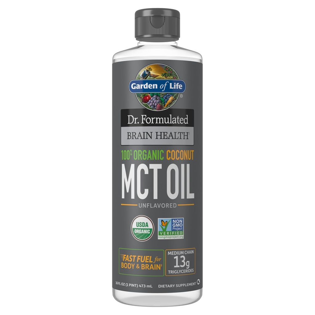 Κήπος Ζωής Dr. Formulated Brain Health 100% Βιολογικό λάδι καρύδας MCT 16 fl oz Unflaved, 13g MCTs, Body & Brain Fuel, Certified Non-GMO Vegan & Gluten Free, Hexane-Free