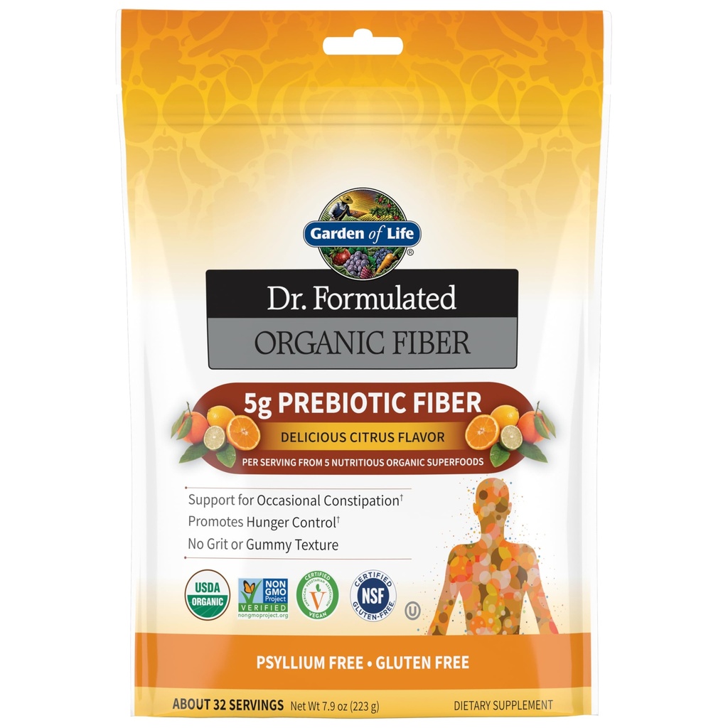Κήπος της ζωής Dr Formulated Organic Fiber συμπλήρωμα σκόνης εσπεριδοειδή, χωρίς ζάχαρη, Psyllium Free Prebiotic Superfoods, δυσκοιλιότητα ανακούφιση και τον έλεγχο πείνας για άνδρες και γυναίκες, 32 εξυπηρετούν
