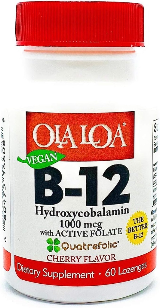 Ola Loa Vitamin B12 Υπογλώσσιο συμπλήρωμα διατροφής κεράσι - HydroxyCobalamin, Active Folate, Vegan Formula - Προώθηση της ενέργειας του σώματός σας, νεύρο, και υποστήριξη εγκεφάλου - 60 δισκία