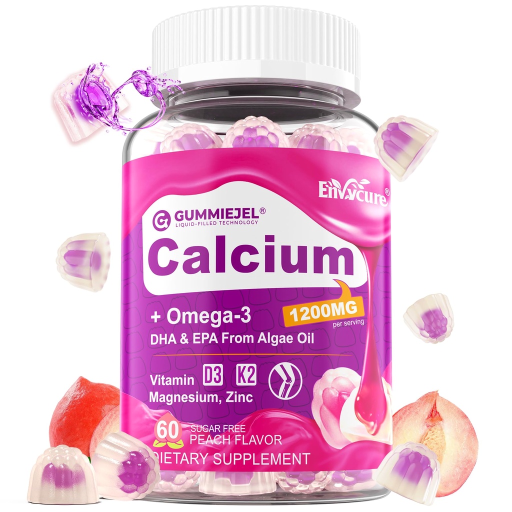 Χωρίς ζάχαρη Κιτρικό ασβέστιο Gummies για γυναίκες & άνδρες 1000mg, βιταμίνη D3 K2, μαγνήσιο, ψευδάργυρος, βόριο, μαγγάνιο, χαλκός, Ultimate Απορρόφηση Συμπληρώματα ασβεστίου για οστά, μύες & ανοσοποιητικό - Vegan, 60 Count