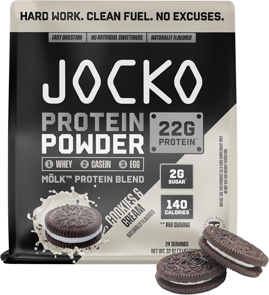 Jocko Fuel Mölk Whey Protein Powder - Keto, Probiotics, Digestive Enzymes, Amino Acids, Low Sugar Monk Fruit Blend - Υποστηρίζει την αποκατάσταση και την ανάπτυξη των μυών (24 σερβιέτες, Cookies & Κρέμα)