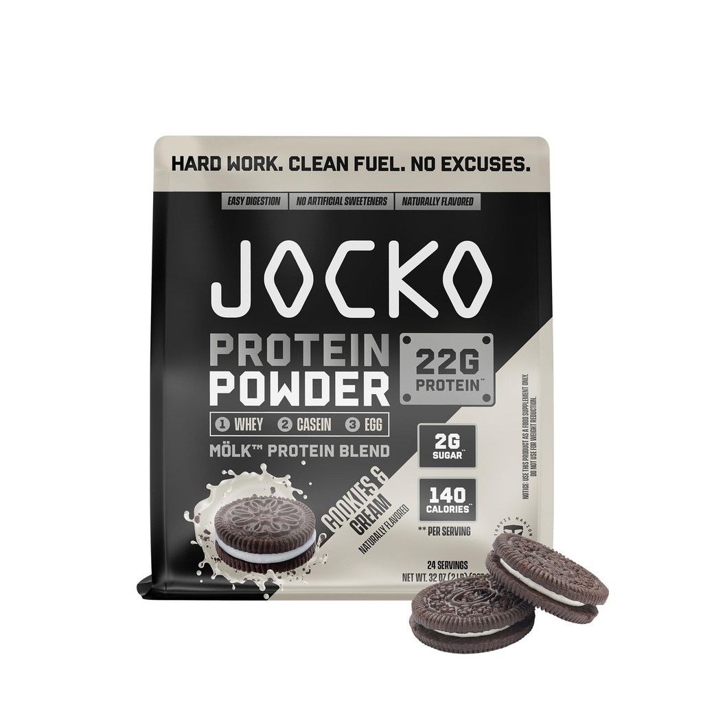 Jocko Fuel Mölk Whey Protein Powder - Keto, Probiotics, Digestive Enzymes, Amino Acids, Low Sugar Monk Fruit Blend - Υποστηρίζει την αποκατάσταση και την ανάπτυξη των μυών (24 σερβιέτες, Cookies & Κρέμα)
