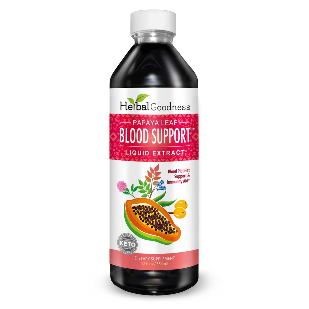 Papaya Leaf Blood Support Liquid - 15X Strength - Papaya Leaf Extract - Υγιή Αιμοπετάλια, Καθαρισμός Αίματος, Διήθηση, Papaya Enzyme -12oz Liquid - Φυτική Καλοσύνη (1 bttl)