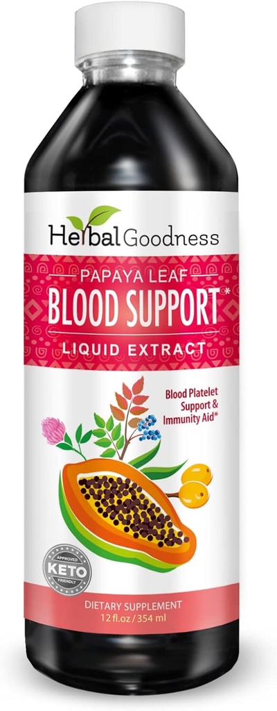 Papaya Leaf Blood Support Liquid - 15X Strength - Papaya Leaf Extract - Υγιή Αιμοπετάλια, Καθαρισμός Αίματος, Διήθηση, Papaya Enzyme -12oz Liquid - Φυτική Καλοσύνη (1 bttl)