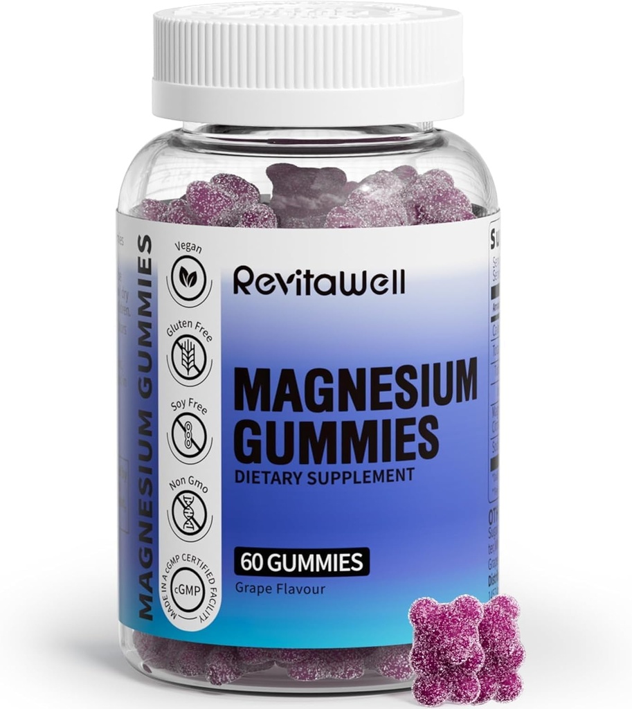 Μαγνήσιο Gummies με 2100mg Μαγνήσιο Γλυκινικό & Μαγνήσιο Κιτρικό (200mg Στοιχειώδες Μαγνήσιο), Ήρεμο Μαγνήσιο Gummies Vegan για ενήλικες που χρησιμοποιούνται για τον ύπνο, τους μυς, τα οστά, την ενέργεια & την καρδιά, γεύση σταφυλιού