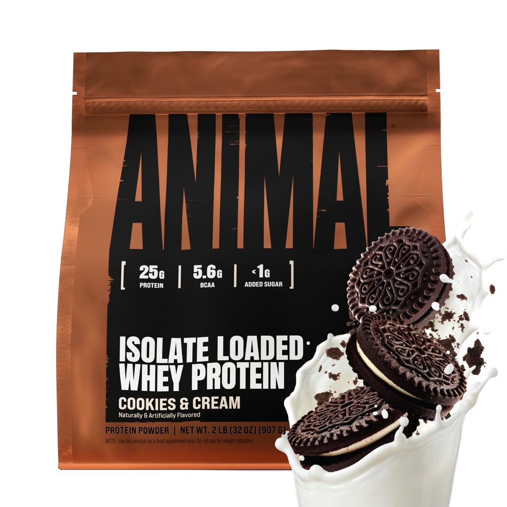 Ζώο Whey Isolate Protein Powder - Φορτωμένο για προ & μετά την προπόνηση οικοδόμος μυών και την αποκατάσταση με Digestive Ένζυμα για άνδρες & γυναίκες - 25g πρωτεΐνη, μεγάλη γεύση, χαμηλή ζάχαρη - Cookies & Κρέμα 2 lbs