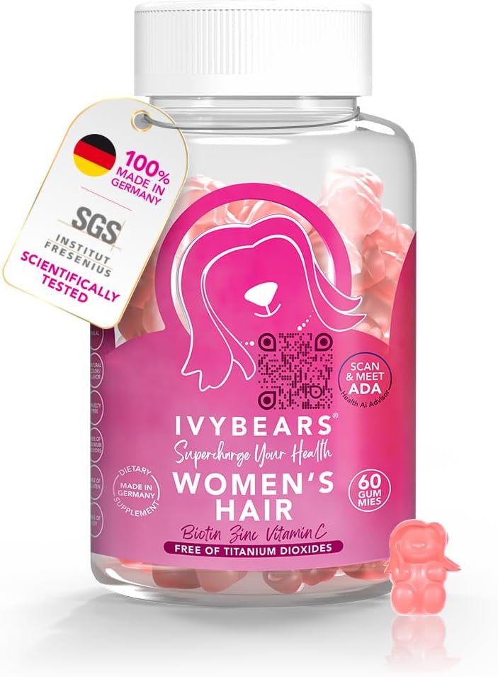 IvyBears Γυναικεία Μαλλιά Βιταμίνη Gummies με Complex Biotin, Collagen, Follic Acid, Vitamin B7, και Κερατίνη για τα μαλλιά, το δέρμα & τα νύχια - Vegan Hair Growth & 100% Vitamin Boost - 60 Count, 1 μήνας προσφοράς