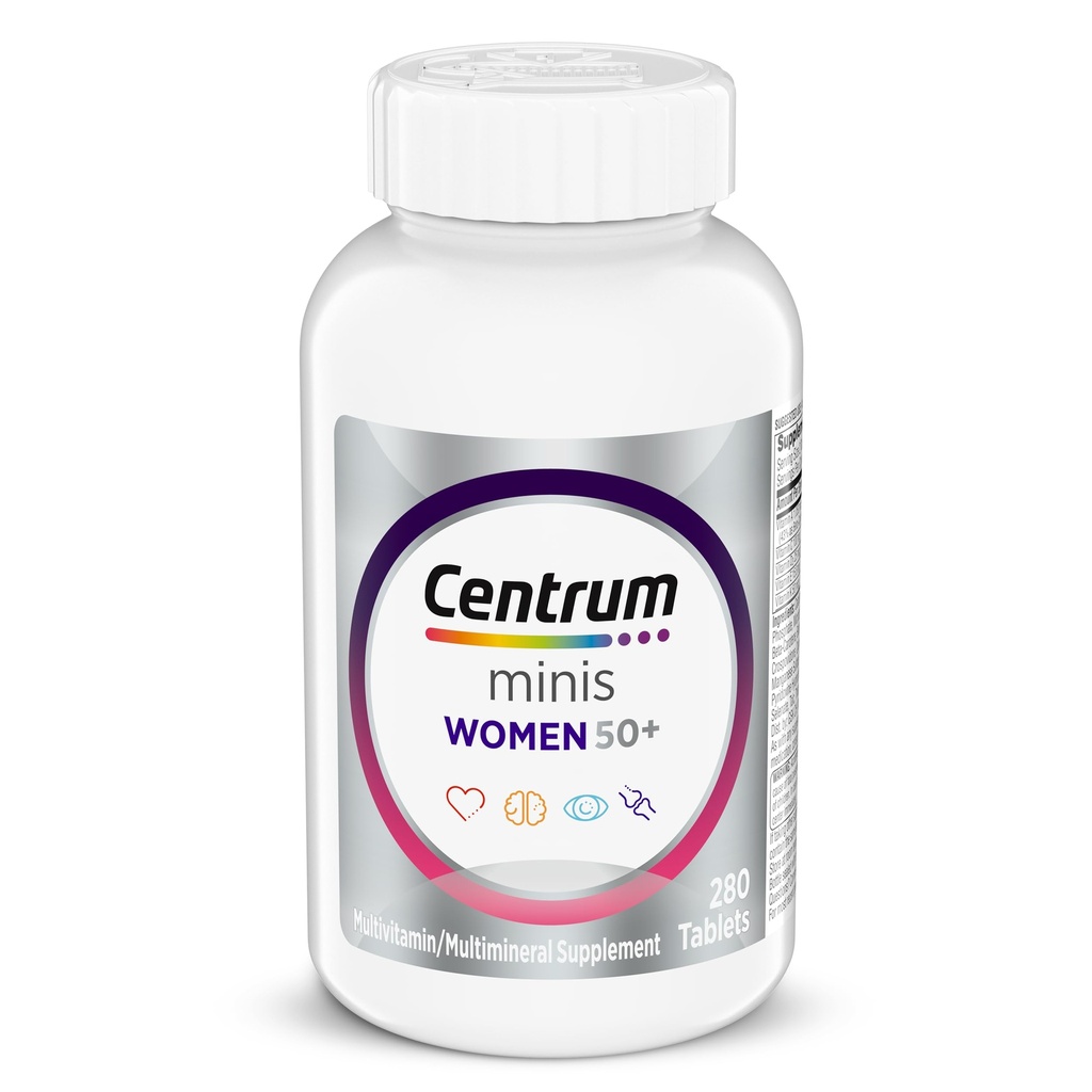 Centrum Minis Silver Πολυβιταμίνη γυναικών για γυναίκες 50 Plus, Multimineral συμπλήρωμα με βιταμίνη D3, Β Βιταμίνες, μη γενετικά τροποποιημένα συστατικά, υποστηρίζει τη μνήμη και τη γνώση σε ηλικιωμένους ενήλικες - 280 Ct