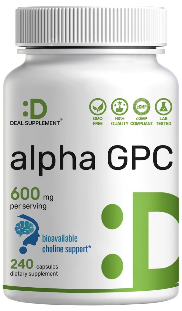 Alpha GPC 600mg ανά υπηρεσία, 240 κάψουλες – Βιοδιαθέσιμη επαναπλήρωσης χολίνης – Nootropic Brain Health Supplements for Memory and Focus – Μη ΓΤΟ, Χωρίς γλουτένη