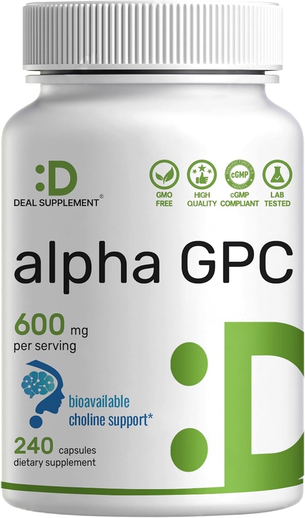 Alpha GPC 600mg ανά υπηρεσία, 240 κάψουλες – Βιοδιαθέσιμη επαναπλήρωσης χολίνης – Nootropic Brain Health Supplements for Memory and Focus – Μη ΓΤΟ, Χωρίς γλουτένη