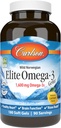 Carlson - Elite Omega-3 Gems, 1600 mg Omega-3 Συμπεριλαμβανομένων των EPA και DHA, Νορβηγικά, Συμπληρώματα ιχθυελαίου Αγριας Αγοράς, Με Βιώσιμη προέλευση, λεμόνι, 180 Softgels
