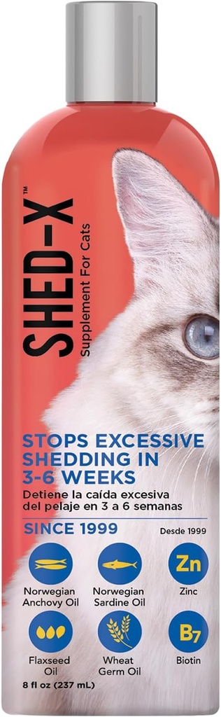 Shed-X Liquid Cat Supplement, 8oz – 100% Natural – Shed Defender, Βοήθεια Υπερβολική Cat Shedding με Cat Συμπληρώματα Απαραίτητων Λιπαρά Οξέων, Βιταμίνες, και Ορυκτά