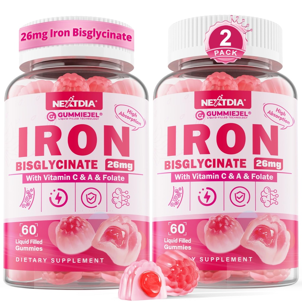 Συμπληρώματα Vegan Iron Gummies για γυναίκες & άνδρες - w/Vitamin C Folate B12 Ψευδάργυρος για ενήλικες & παιδιά, Μασώμενος Απαλός Σιδήρος για έλλειψη σιδήρου, Ενίσχυση ενέργειας, Μη Συντηρητικό & Μετά τη Γεύση, Χωρίς ζάχαρη 2 Pack