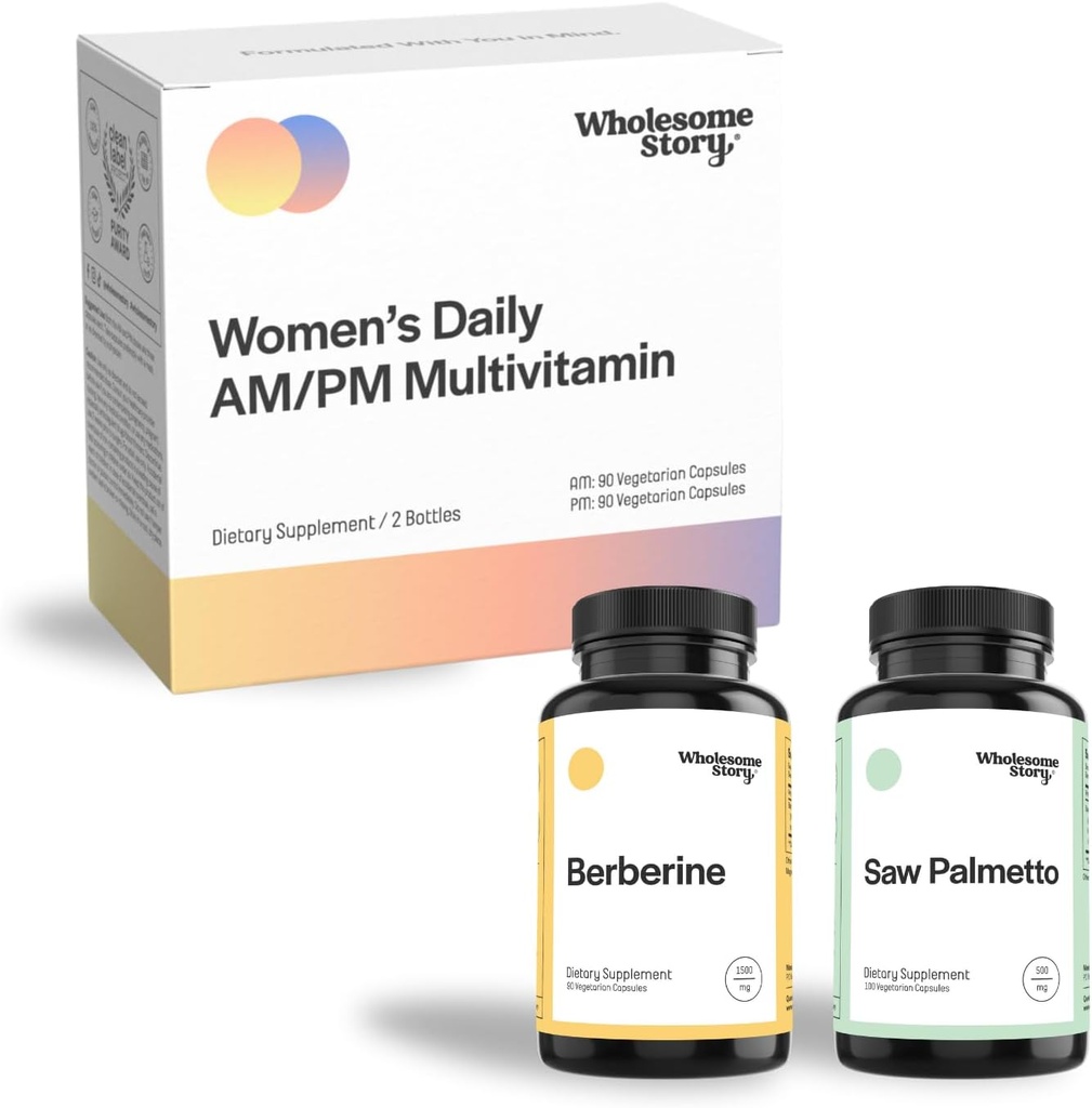 Hair, Skin, & Nails Bundle: Berberine Supplement 1500mg | Saw Palmetto for Men & Women | Premium Bioavailable Daily Multivitamin for Women with Iron, Folate, Calcium, Omega-3 DHA & Vitamin D