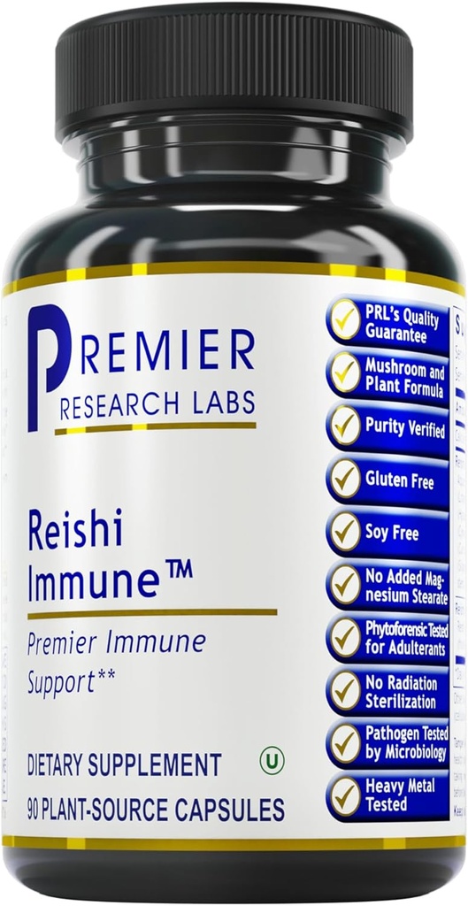 Premier Research Labs Reishi Immune Support Supplement - Κάψουλες Reishi Mushroom, Βιολογικό εκχύλισμα Reishi Mushroom για γυναίκες και άνδρες, Περιέχει κόκκινα φύκια, κουρκουμά, γαϊδουράγκαθο γάλακτος - 90 κάψουλες Pure Vegan