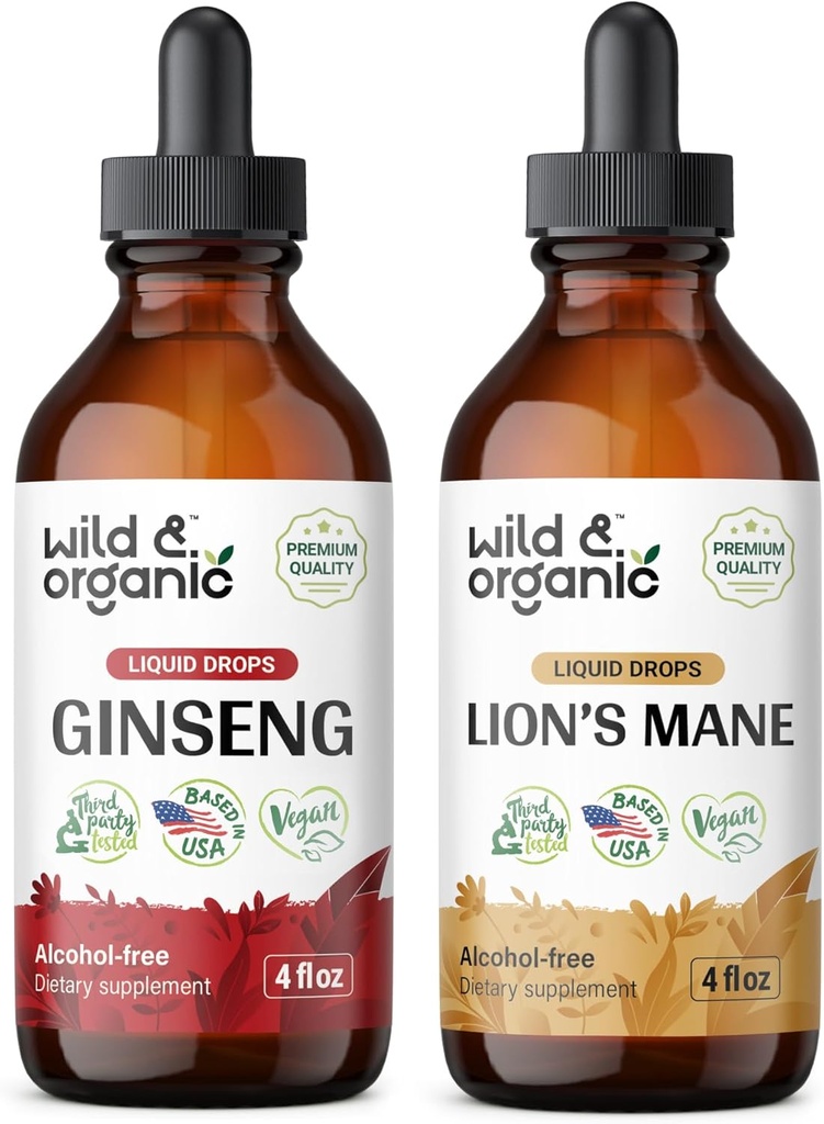 Wild & Organic Ginseng Tincture 4 fl oz & Lion's Mane Tincture 4 fl oz